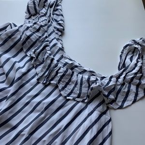 Navy & White Striped Flutter Sleeve Boatneck Blouse